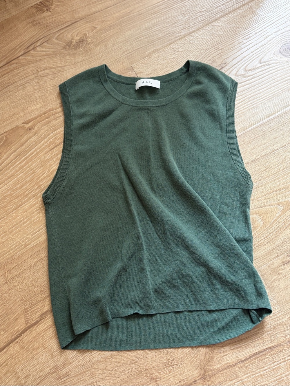 A.L.C. Olive Green Sleeveless Knit Crop Top